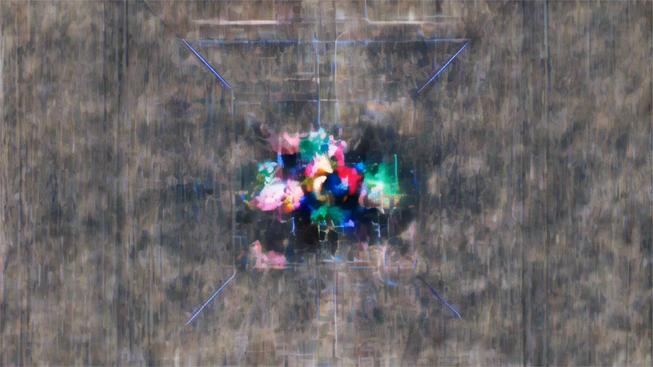 彩色能量团与空间边界组成的生成宇宙画面