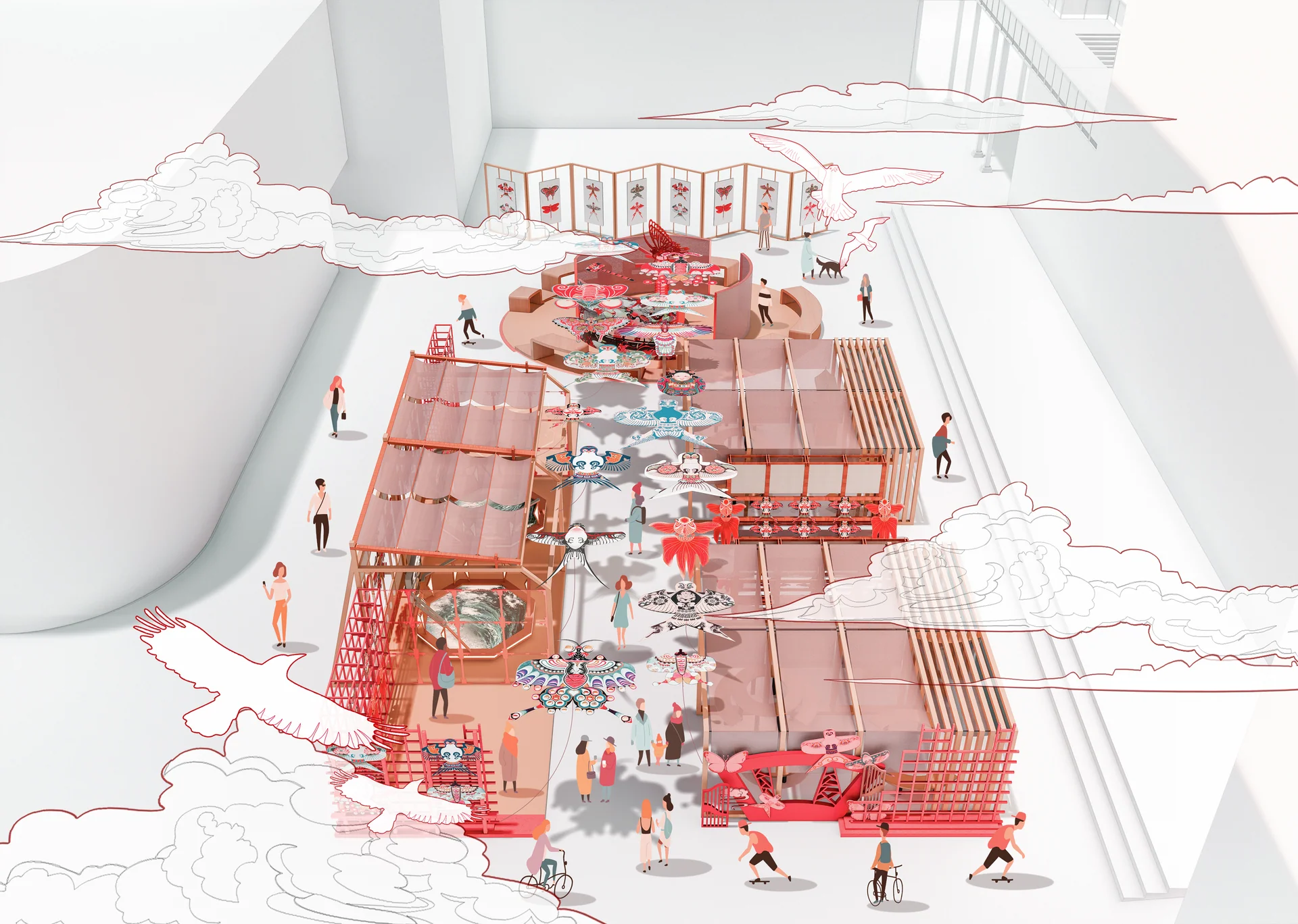 Student shopping centre axonometric visualisation