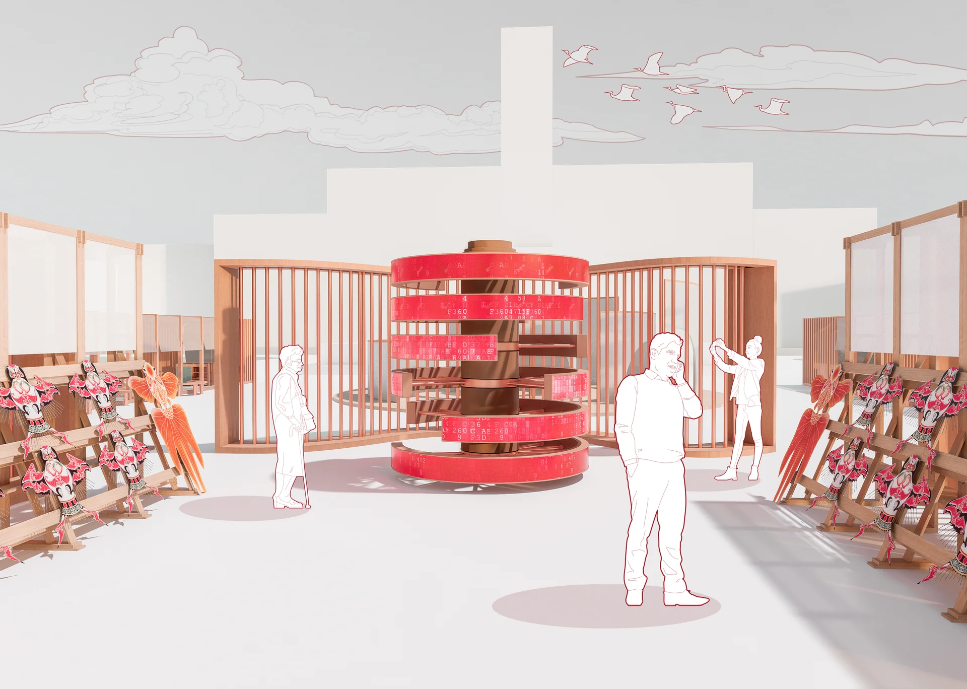 Digital interaction centre: a circular space provides a focal point for viewing and staying.