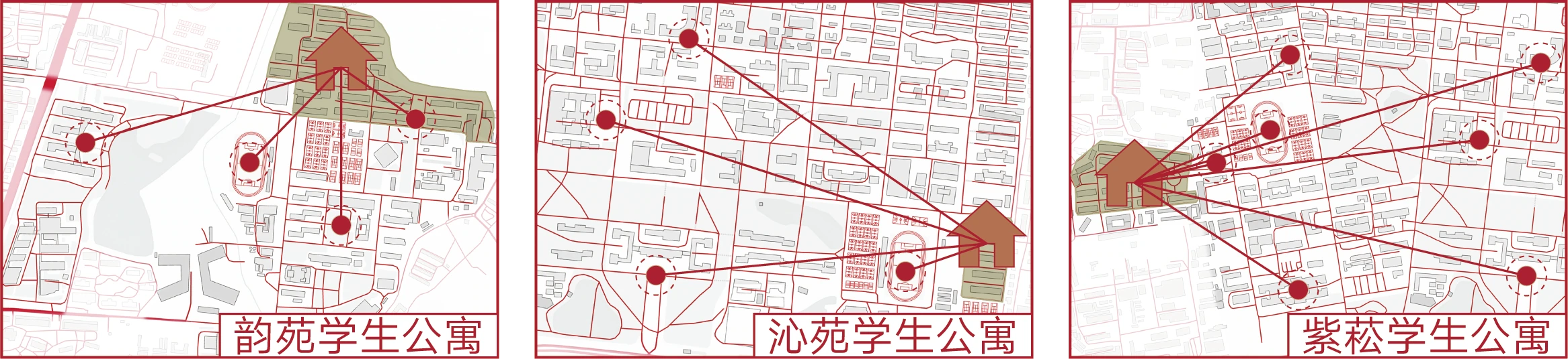 Maps of the Yunyuan, Qinyuan, and Zisong accommodation areas and surrounding sites