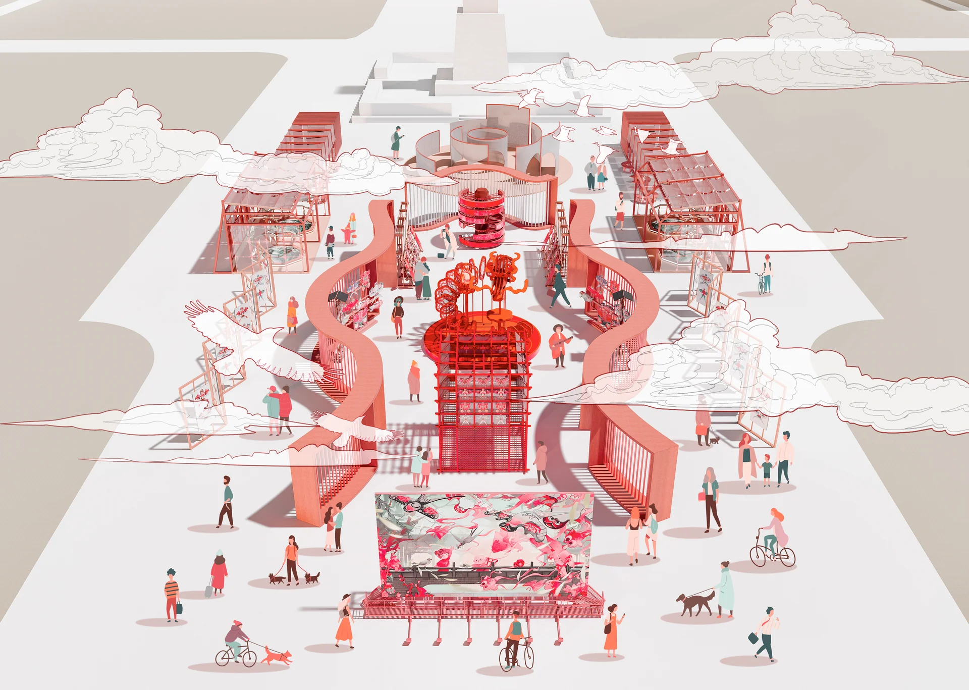 Campus gate square axonometric visualisation
