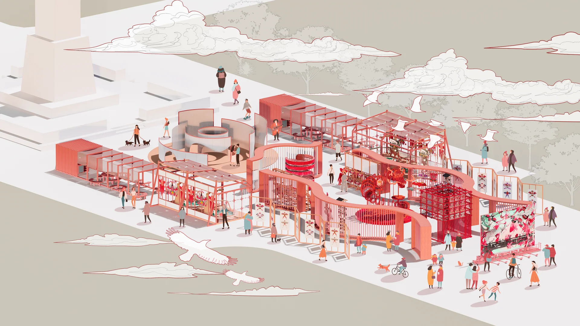 Complete aerial visualisation of the campus pop-up exhibition