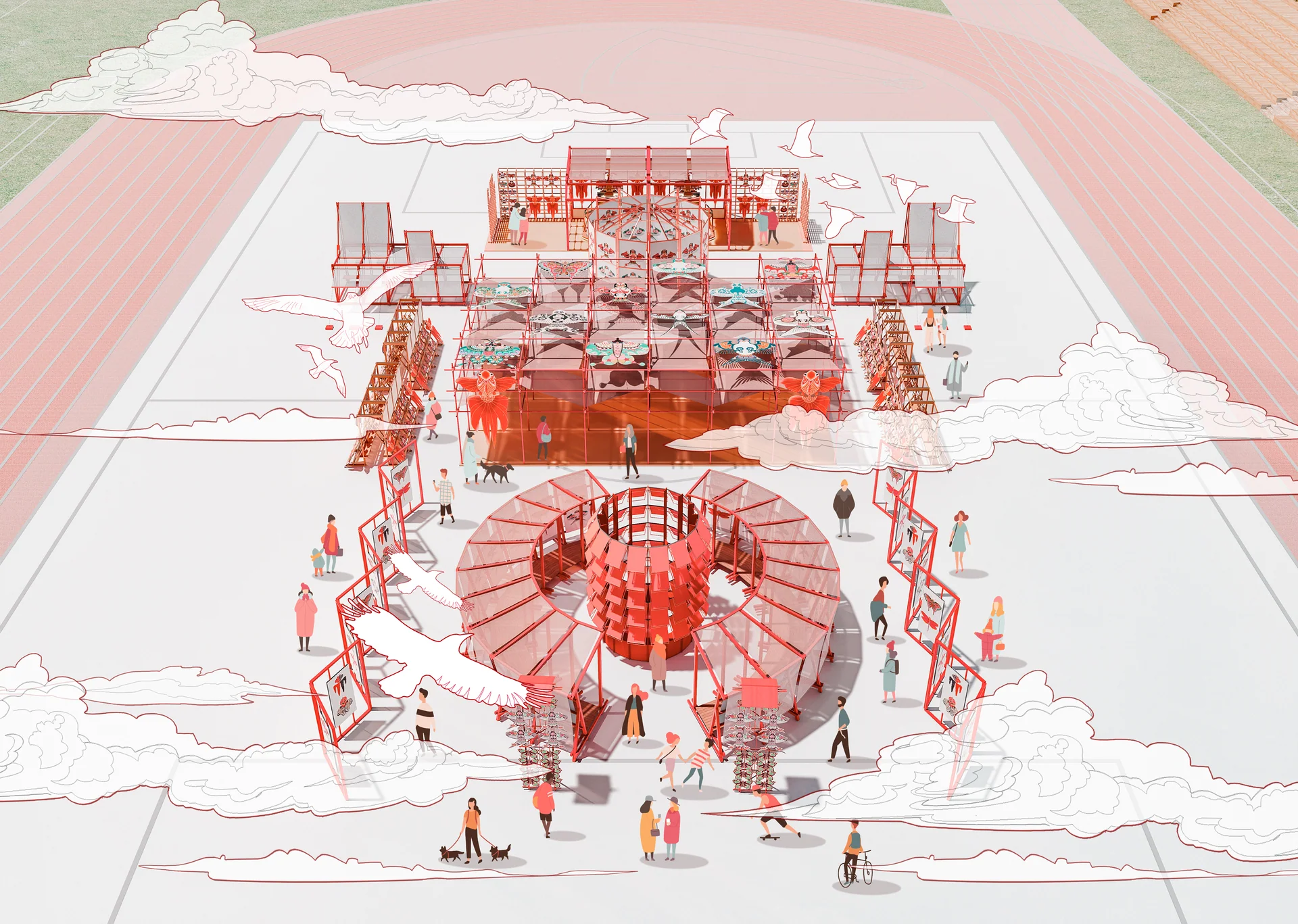 Outdoor playground axonometric visualisation