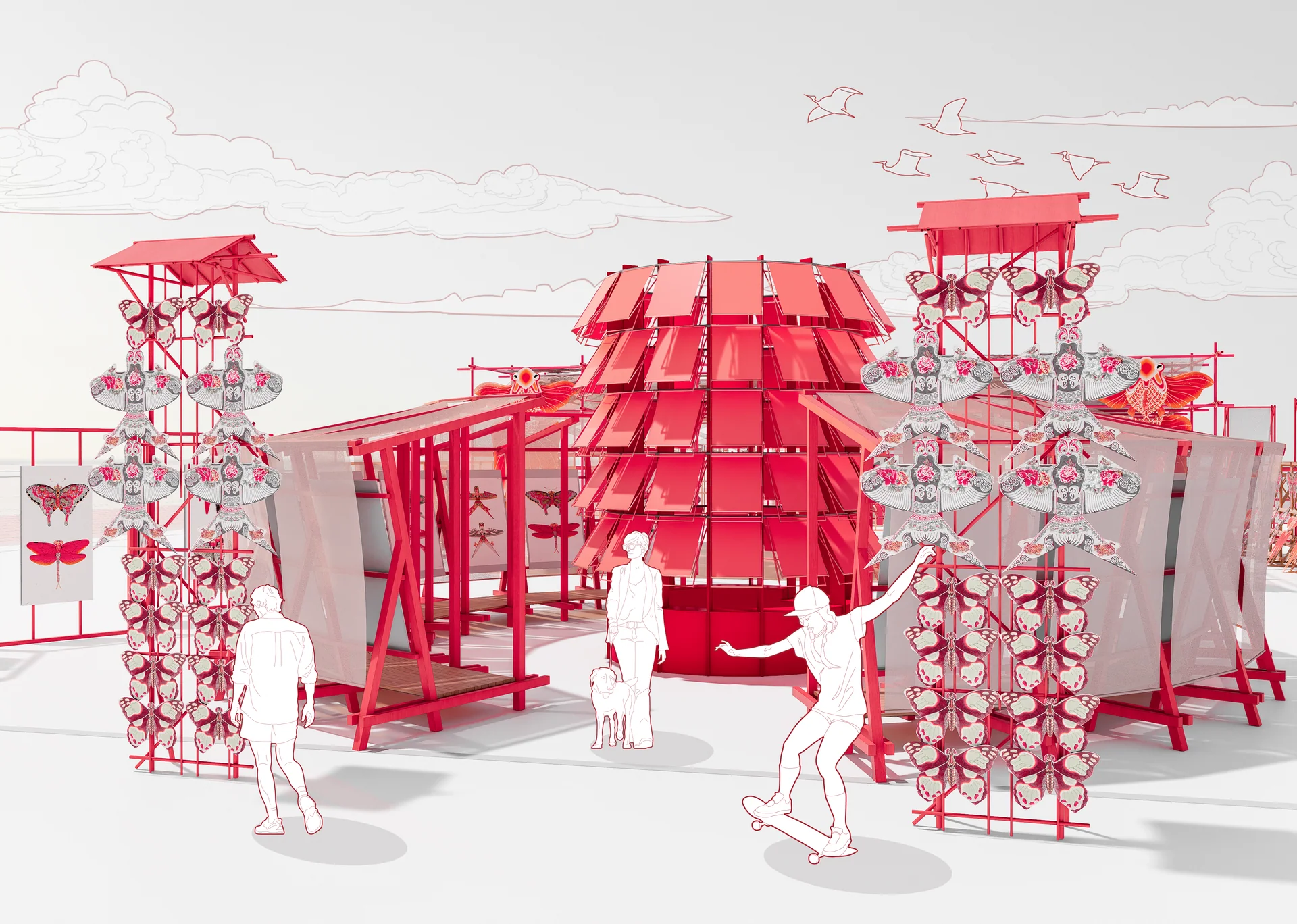 Playground entrance: the larger assembly creates a continuous display frontage.