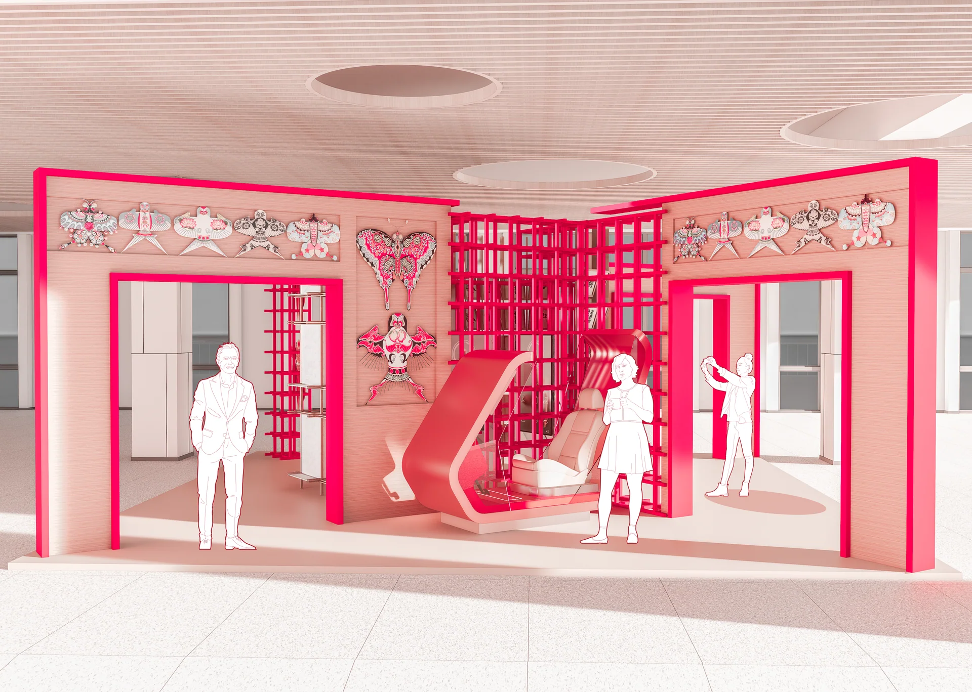 Teaching-site visualisation: the module sits in an open space between existing buildings.