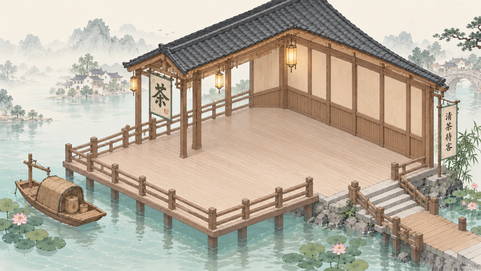 临水茶铺 · 净空底图